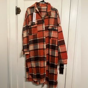 Orange Plaid Long Shacket